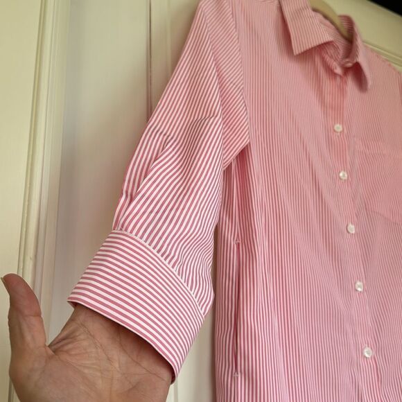 New Without Tag Pink And White Striped Shirtdress With Two Hidden Pockets - Picture 2 of 7
